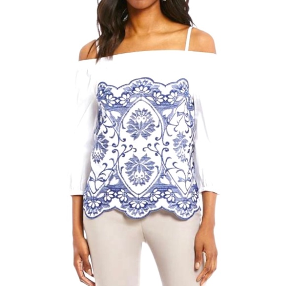 Ivanka Trump Tops - Ivanka Trump Embroidered Peasant Blouse